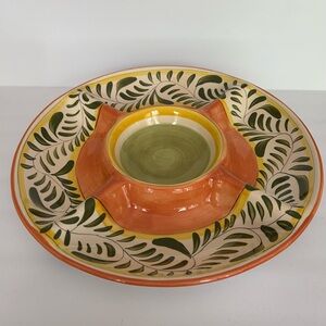 Large Hand Painted Chip or Veggie and Dip 15” Divided Serving Platter ND China
